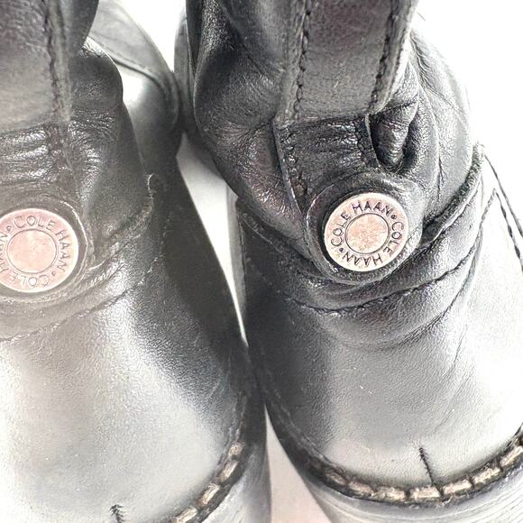 Cole Haan Leather Moto Boots 5.5 Black Combat Ankle Booties Zip Grunge 90s Y2K - Picture 3 of 8
